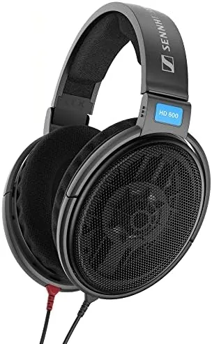 Sennheiser HD600 open-back headphones on a desk