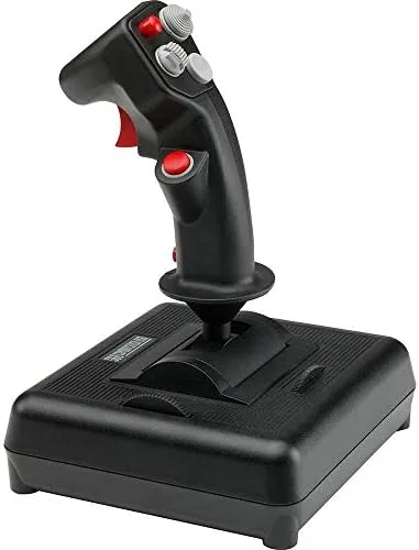 CH Products USB Combatstick on a desk next to a keyboard and mouse