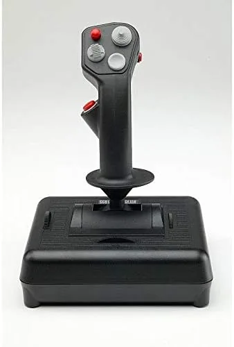 Rear view of the Combatstick showing the dual rotary trim wheels and USB cable