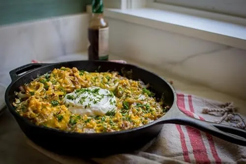 Close up of the pre-seasoned cooking surface of the Lodge skillet