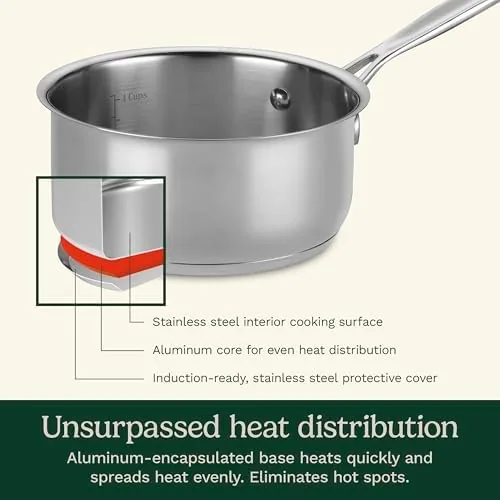 Close up of the Cuisinart saucepan showing the aluminum encapsulated base