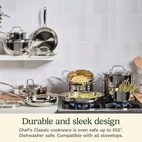 The Cuisinart saucepan next to a nonstick saucepan for comparison