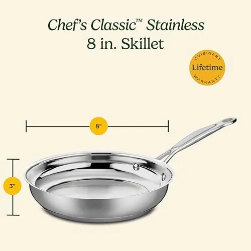 The Cuisinart 8 inch skillet next to a nonstick skillet for comparison