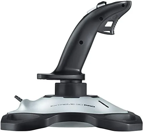 The joystick set up on a desk with a flight simulator on screen