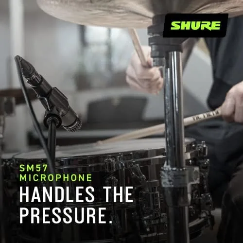 SM57 recording a snare drum in a studio session