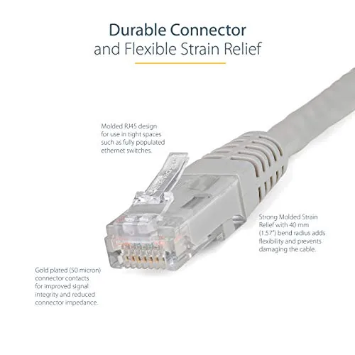 Detail shot of the StarTech 50ft CAT6 Ethernet Cable - Gray CAT 6 Gigabit features