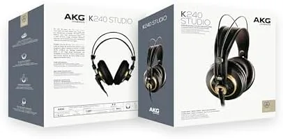 The K240 Studio hanging on a headphone stand beside a mixing desk