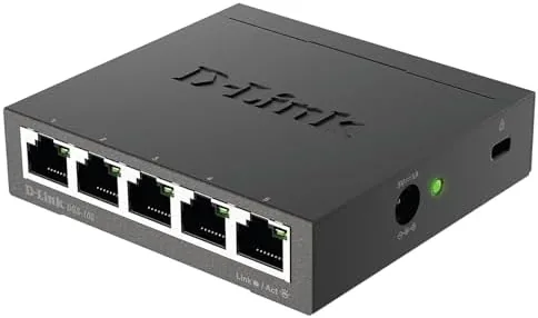 The switch in a network cabinet with the power adapter plugged in