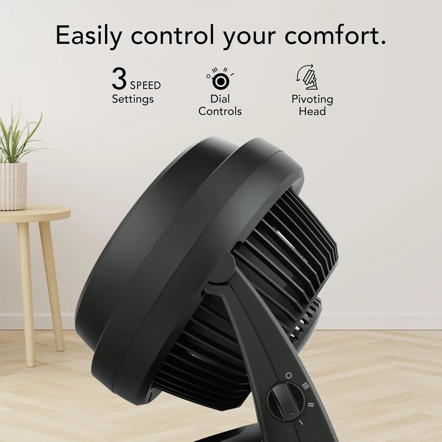 The Vornado 630 running on low in a bedroom at night