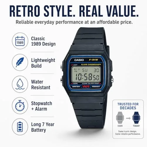 Another view of the Casio F91W Series | Digital Watch | Water Resistant |