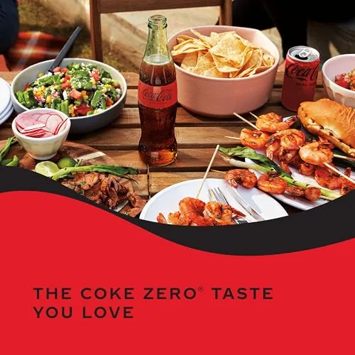 Pouring Coca-Cola Zero Sugar over ice in a glass