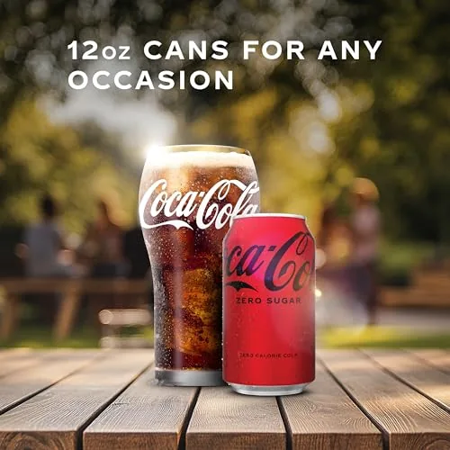 Coca-Cola Zero Sugar can next to a classic Coke can and Diet Coke can