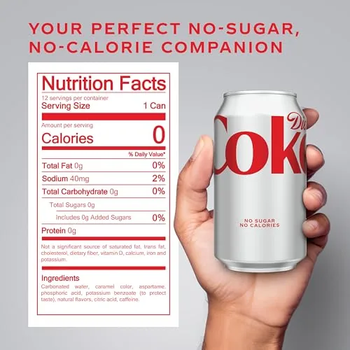 Twelve Diet Coke cans in a cardboard tray pack ready for the refrigerator