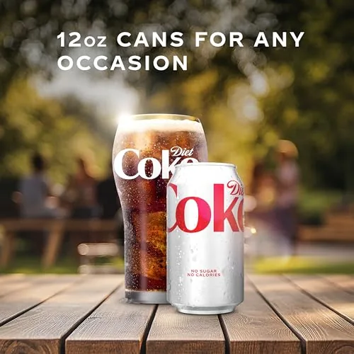 A glass of Diet Coke with ice being poured from a can during an afternoon break