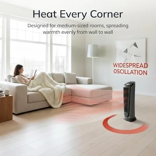 Remote control of the Lasko heater resting on a nightstand