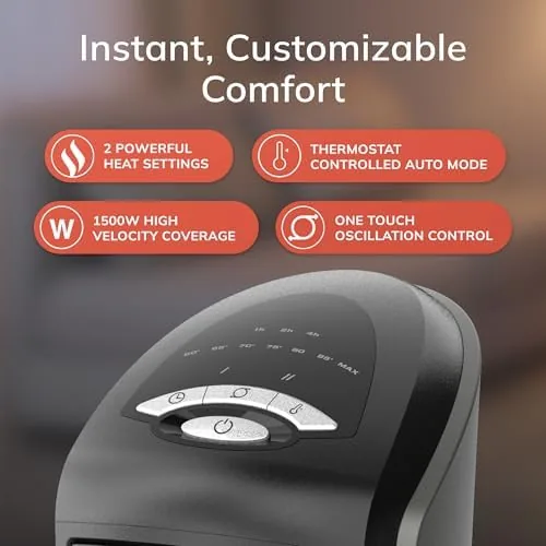 Lasko heater running at night with the display glowing in a dark bedroom
