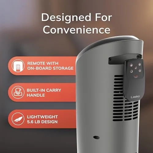 Home office being warmed by the Lasko tower heater under the desk