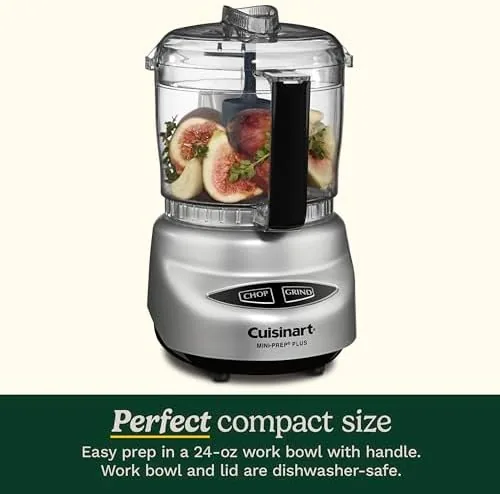 Mini Prep Plus beside a full size food processor for size comparison