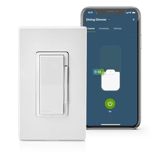 Close up of the Leviton dimmer paddle and LED indicator