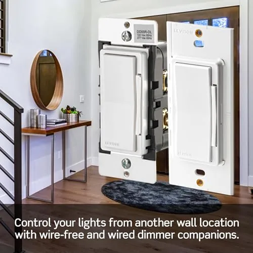 Leviton smart dimmer next to a hub based smart switch for comparison