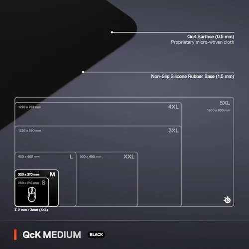 Another view of the SteelSeries QcK Medium Gaming Mousepad , Black , Non-Slip Silicone