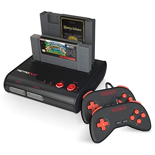 Retro-Bit Retro Duo console on a desk with a cartridge loaded