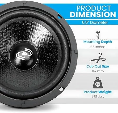 Detail shot of the Pyle 6.5" Car Audio Speaker Midrange - 300 Watt High features