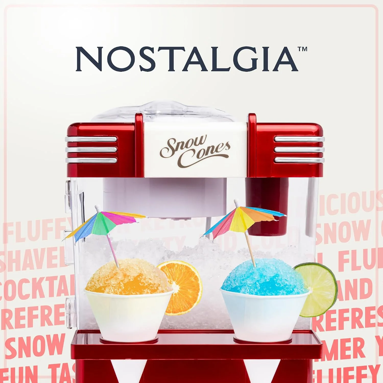 Nostalgia snow cone machine next to a larger electric shaver