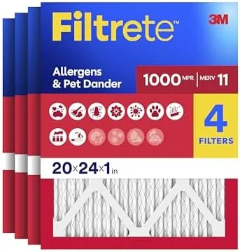 A fresh Filtrete 20x24x1 MERV 11 filter held up next to its box