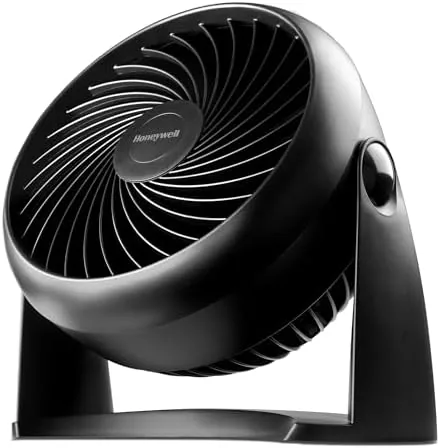 The black Honeywell TurboForce HT900 sitting on a modern desk