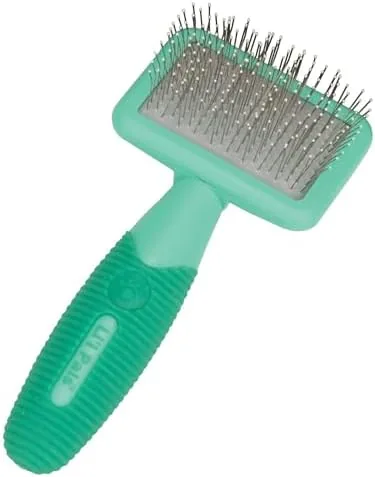 The small Coastal Pet kitten slicker brush held in a hand