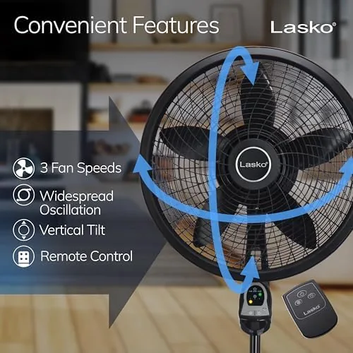 The Lasko 1843 oscillating across a living room toward a couch