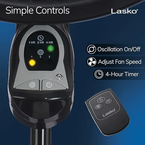 The Lasko 1843 next to a smaller 16 inch pedestal fan