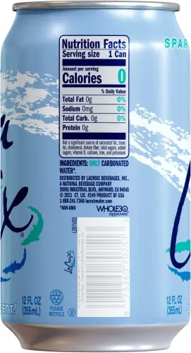 Close up of the La Croix Pure can label showing the ingredients panel