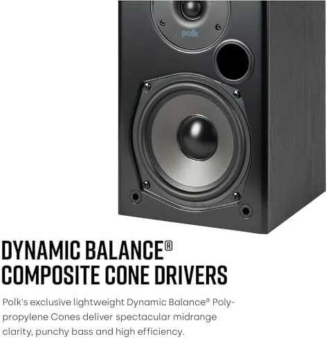 Close up of the woofer and tweeter on a Polk T15 speaker