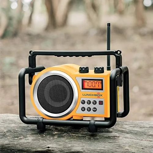 Another view of the Sangean LB-100 AM FM Radio Ultra Rugged Compact Yellow