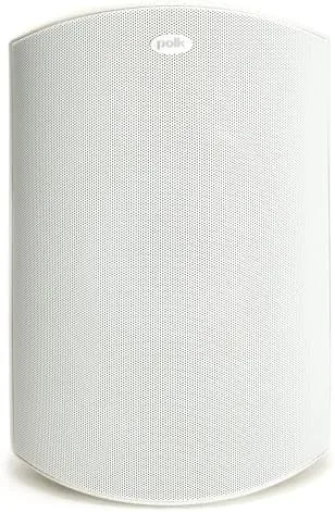 White Polk Audio Atrium 8 speaker mounted on a deck railing