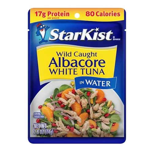 A StarKist pouch next to a can of tuna for comparison