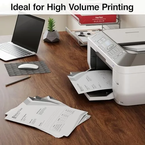 Three stacks of paper showing the visual difference between economy, TRU RED, and premium paper