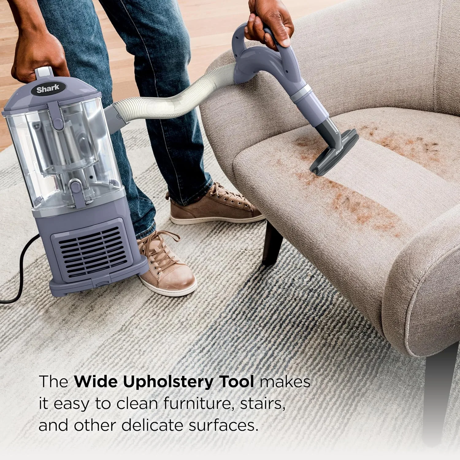 Clean vacuum tracks on a carpet where pet hair was lifted by the NV352
