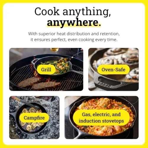 Dutch oven over a campfire with the Lodge set nearby