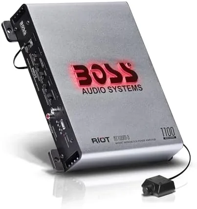 BOSS R1100M mounted and wired cleanly in a car trunk