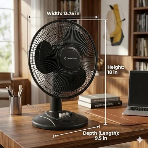 Comfort Zone table fan head tilted upward at a full angle