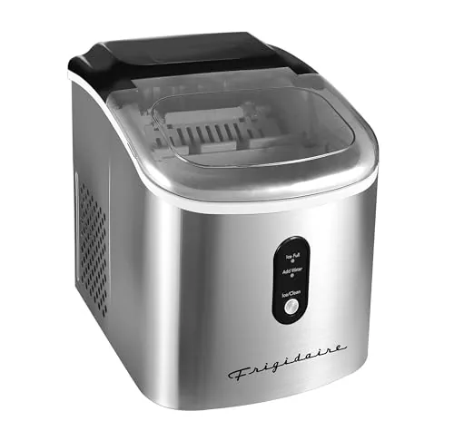 Close up of the oversized ice basket being pulled forward from the Frigidaire maker