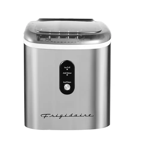 Bullet shaped ice cubes dropping into the Frigidaire ice basket