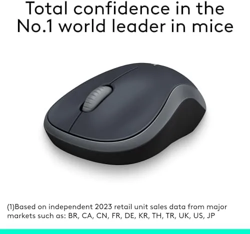 Close-up of the Logitech M185 showing the scroll wheel and ambidextrous body