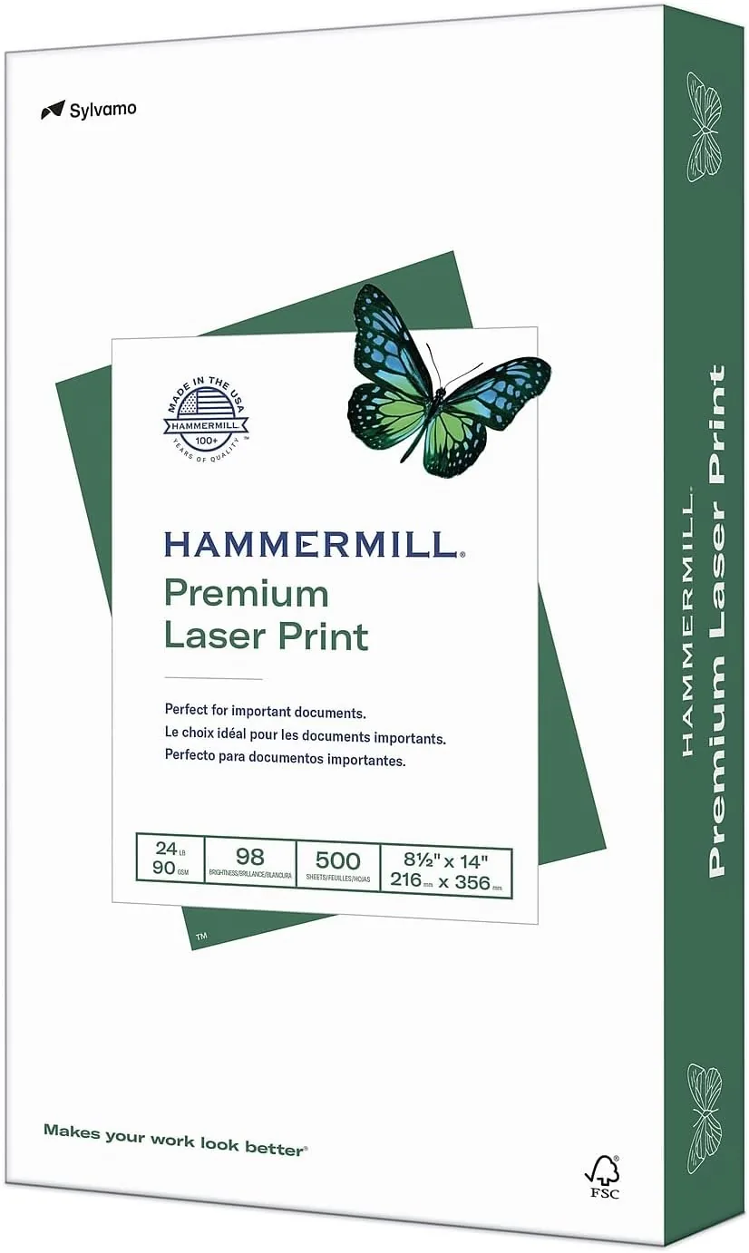 A clean stack of Hammermill paper emerging from the printer output tray