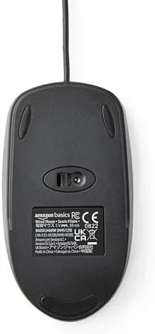 The Amazon Basics mouse side by side with a wireless mouse showing the cable