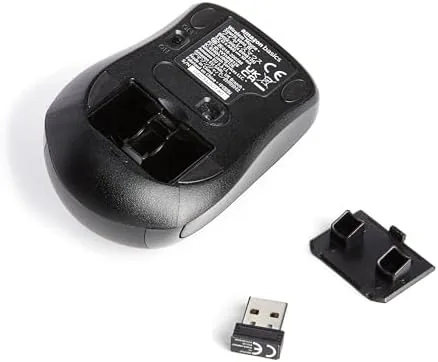 The wireless mouse and receiver packed together for travel