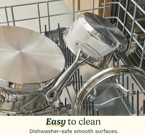 A stainless steel cleaner restoring the shine to a discolored pan interior